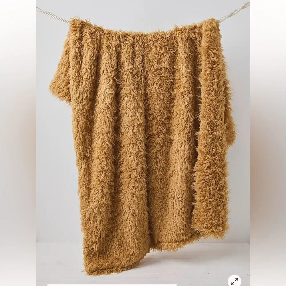 Free People FuRmanity Plush Faux Fur Blanket Orange Throw